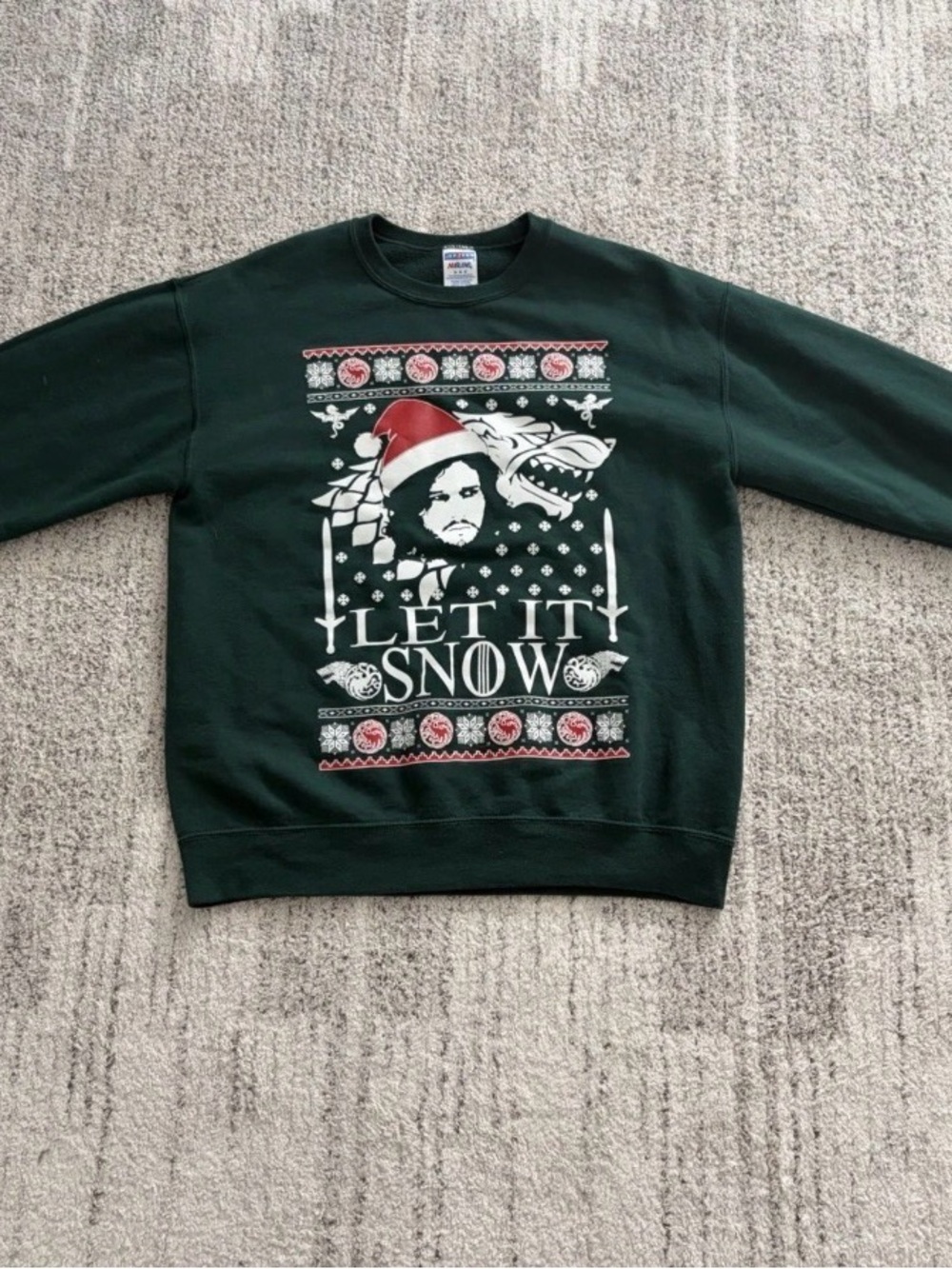 Men’s Dark Green Game of Thrones 'Let It Snow' Holiday Crewneck (Medium)